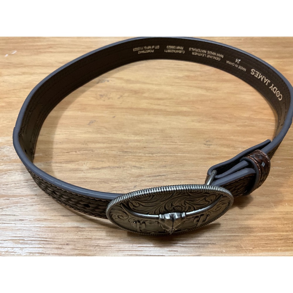 Cody James Kids Basketweave Western Belt Longhorn Buckle Size 24 CJBAFA22BT1